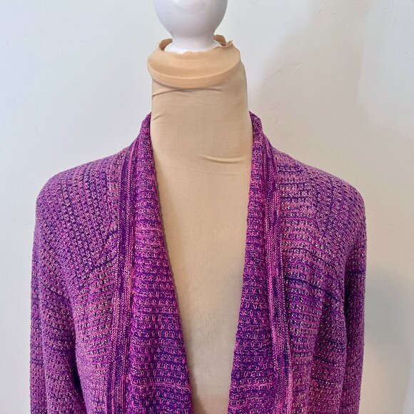 Lilly Pulitzer Tova Metallic Knit Cardigan Sweater w/ Tassels Purple Pink XL - Picture 4 of 13
